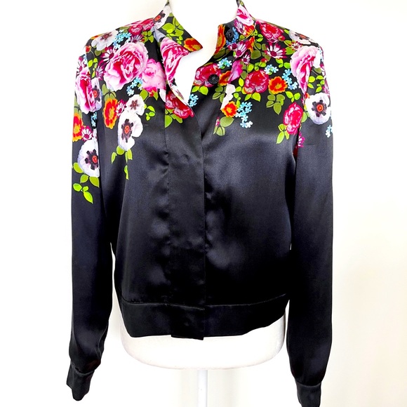 Magaschoni Jackets & Blazers - NWT MAGASCHONI New York 💯%Silk Floral & Black Bomber Style Dress Jacket